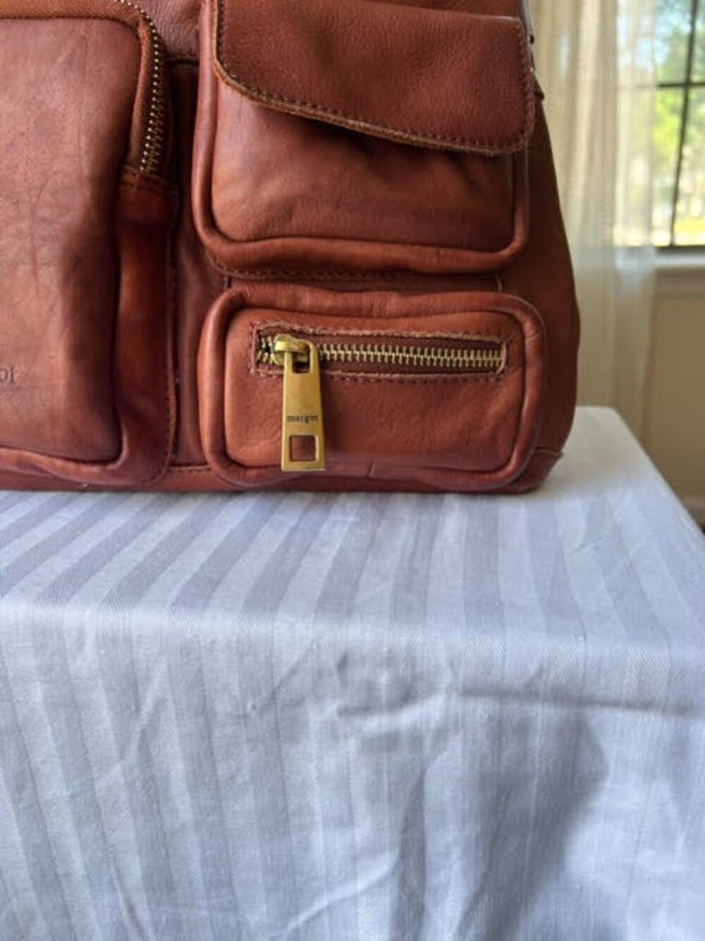 Margot New York Brandy Brown Leather Crossbody Hobo Bag - Picture 15 of 15